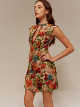 V-Neck Floral Zipper Tank Dress
